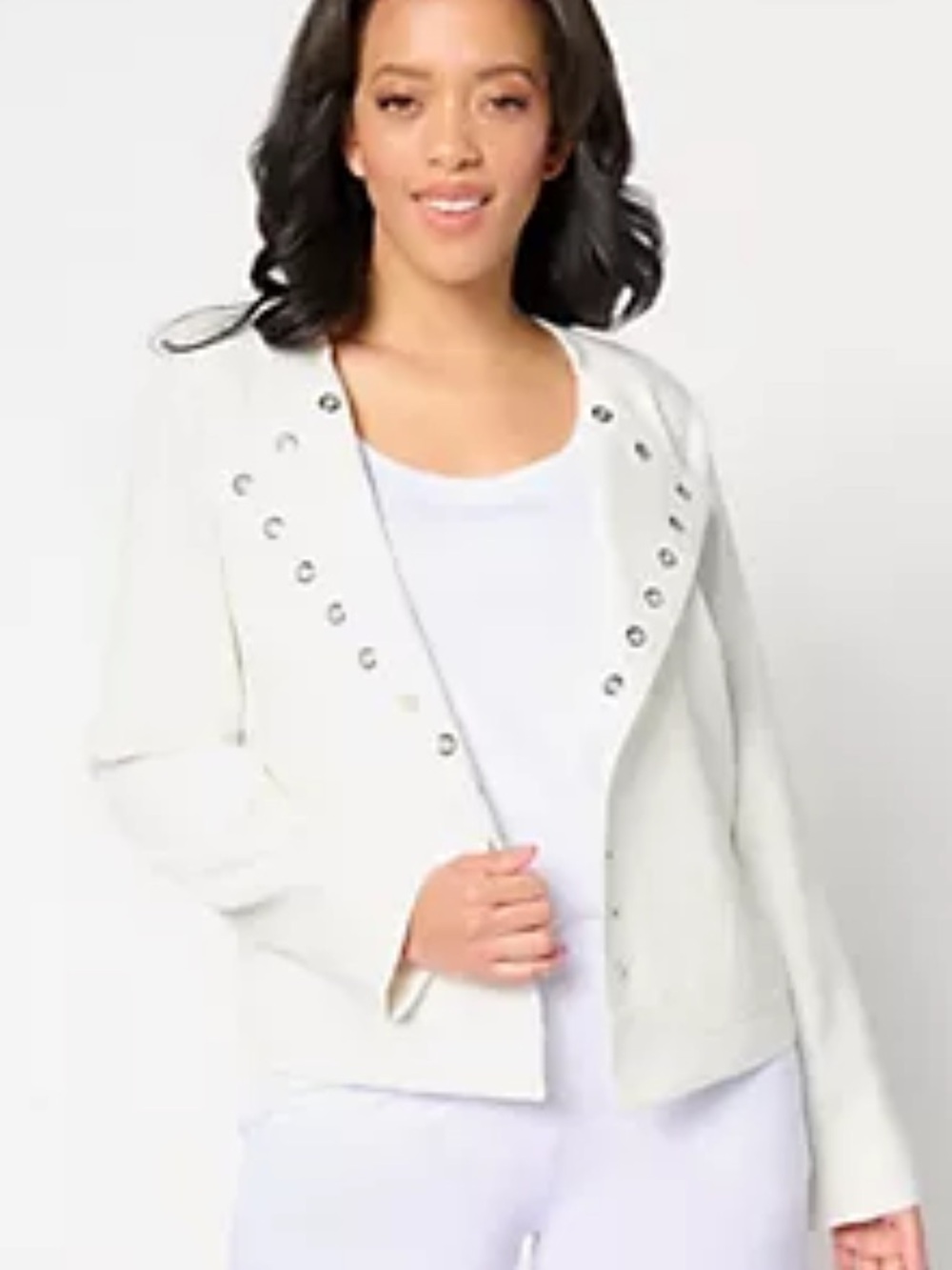 Dennis basso white twill grommet detail jacket